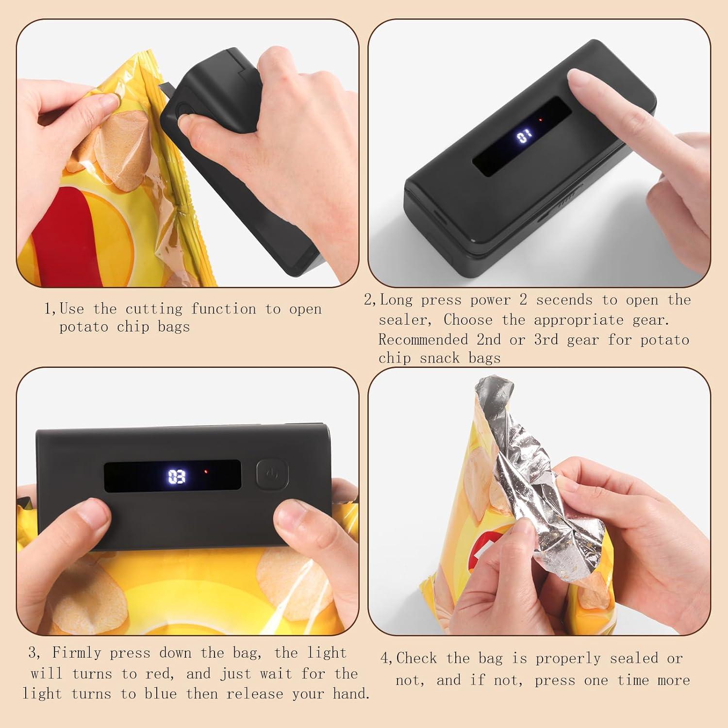 Mini Sello de Bolsas OMGOD Recargable 1300mAh - Cortador y Sellador