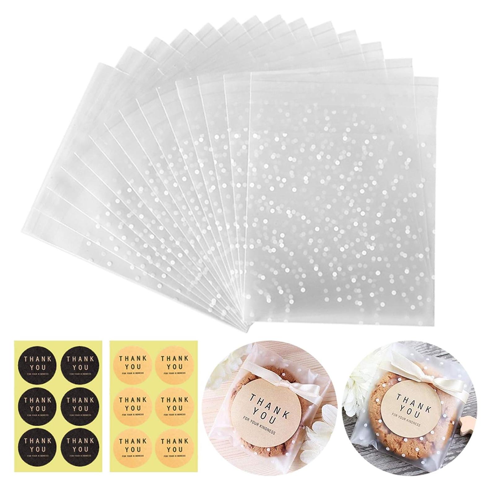 100 Bolsas de Celofán Autoadhesivas Searik 5x7 cm con Etiquetas