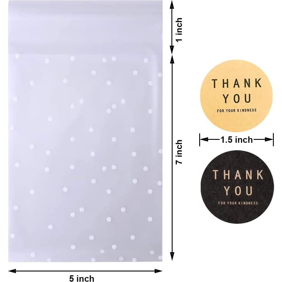 100 Bolsas de Celofán Autoadhesivas Searik 5x7 cm con Etiquetas