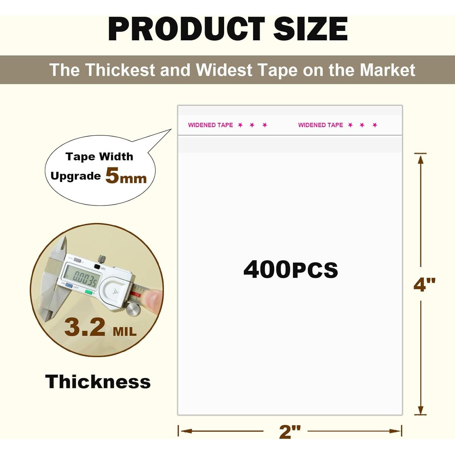 Bolsas de Celofán Transparentes Autoadhesivas DOCATATION 400PCS 5.08x10.16cm