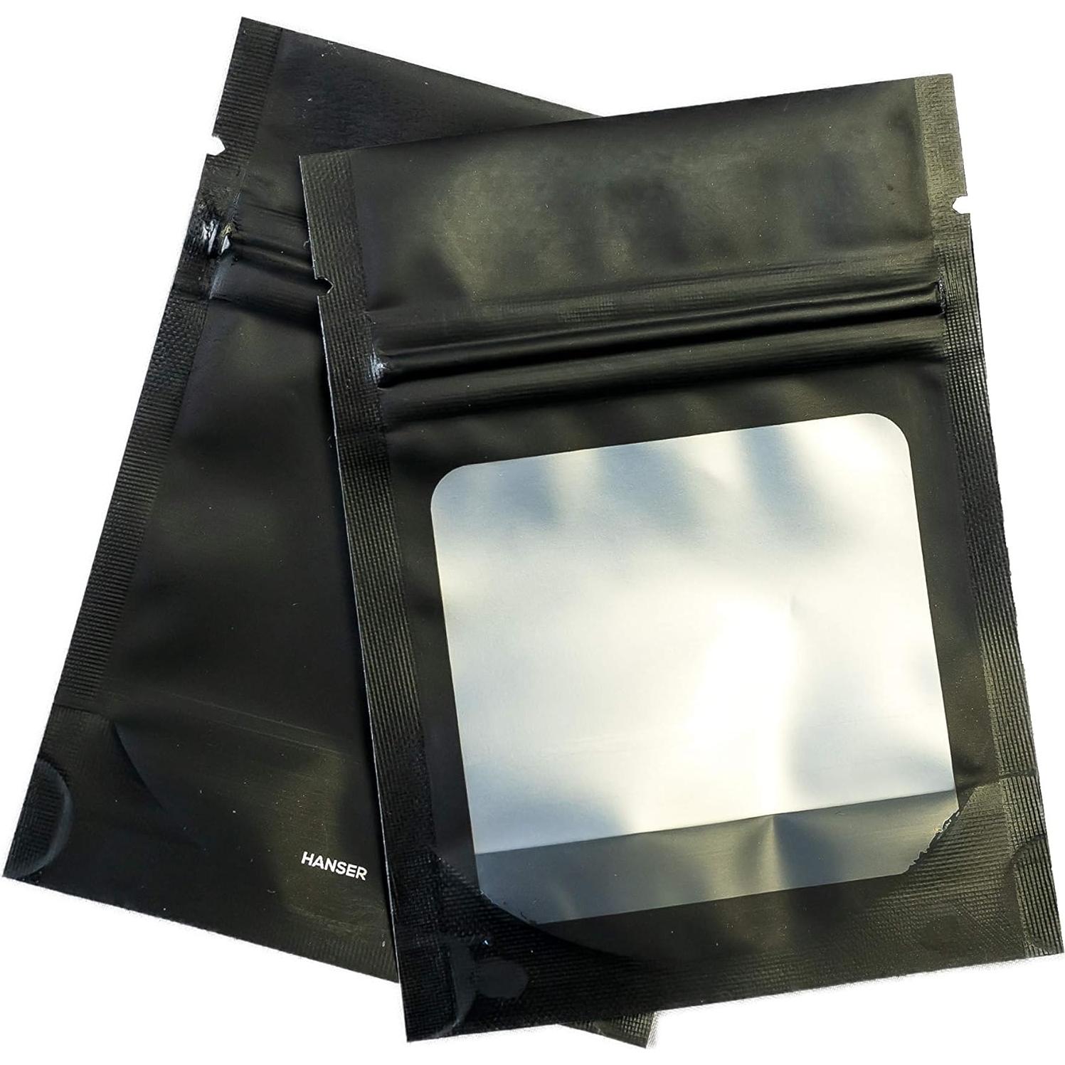 Bolsas de Mylar Reutilizables HANSER 3x4" 100 Piezas Negro Mate