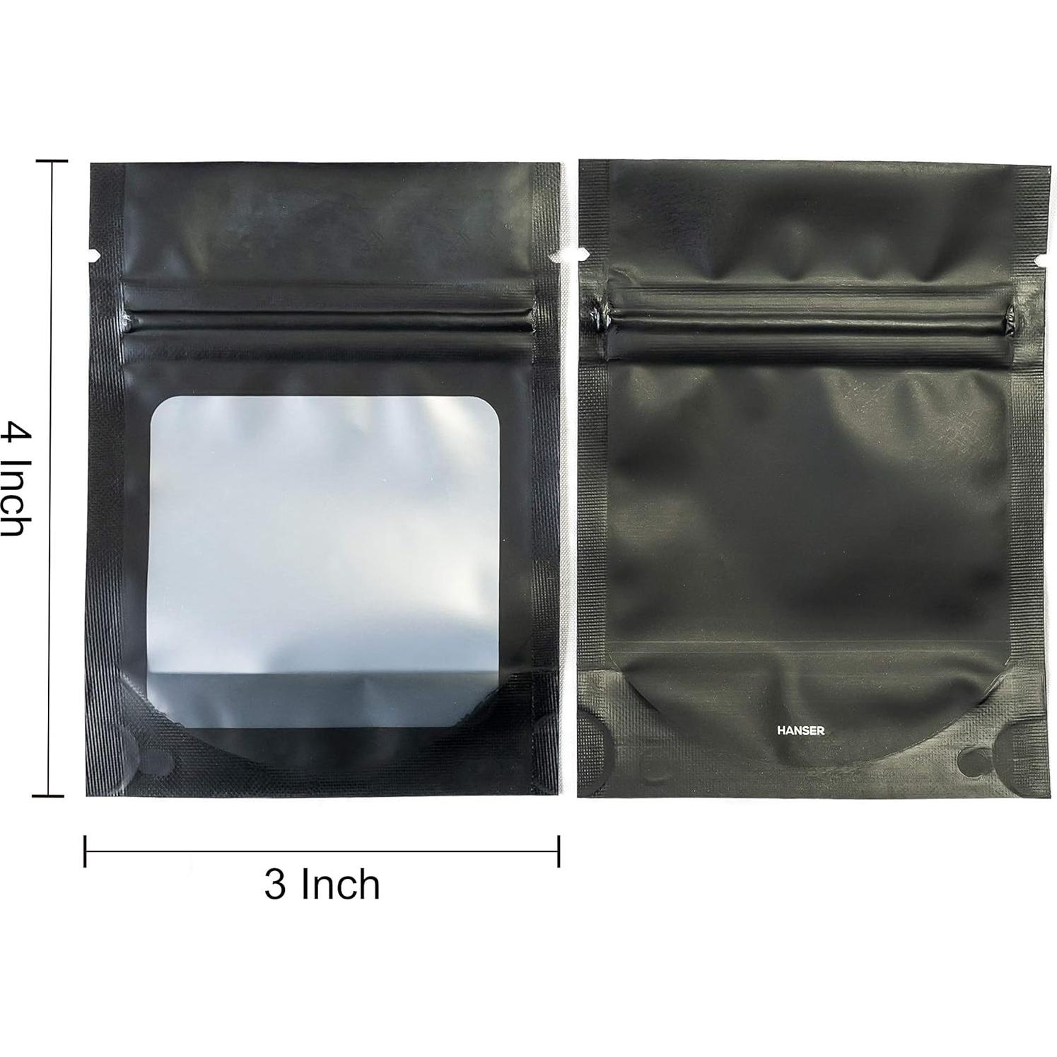 Bolsas de Mylar Reutilizables HANSER 3x4" 100 Piezas Negro Mate