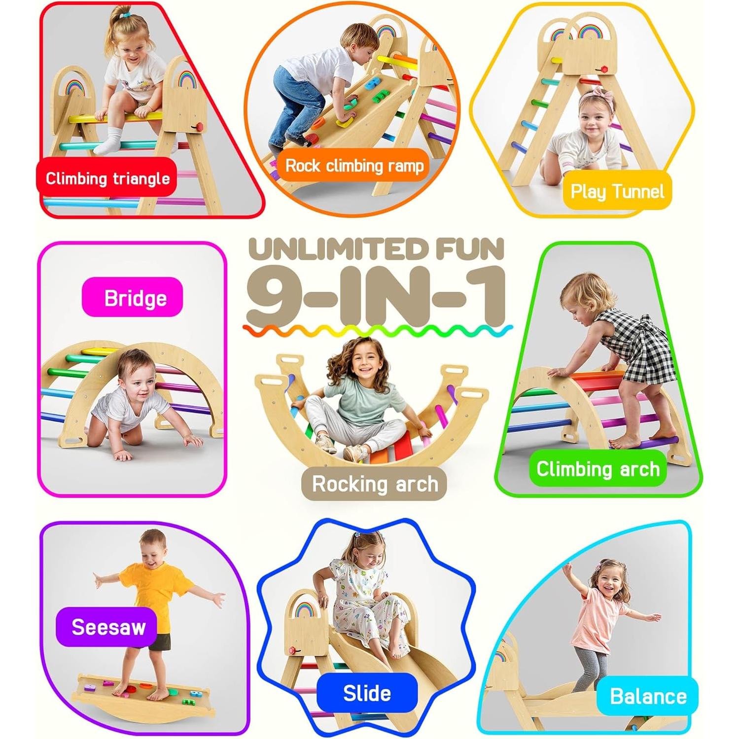 Conjunto de Escalada Triángulo Pikler Philnas 9-en-1 para Niños