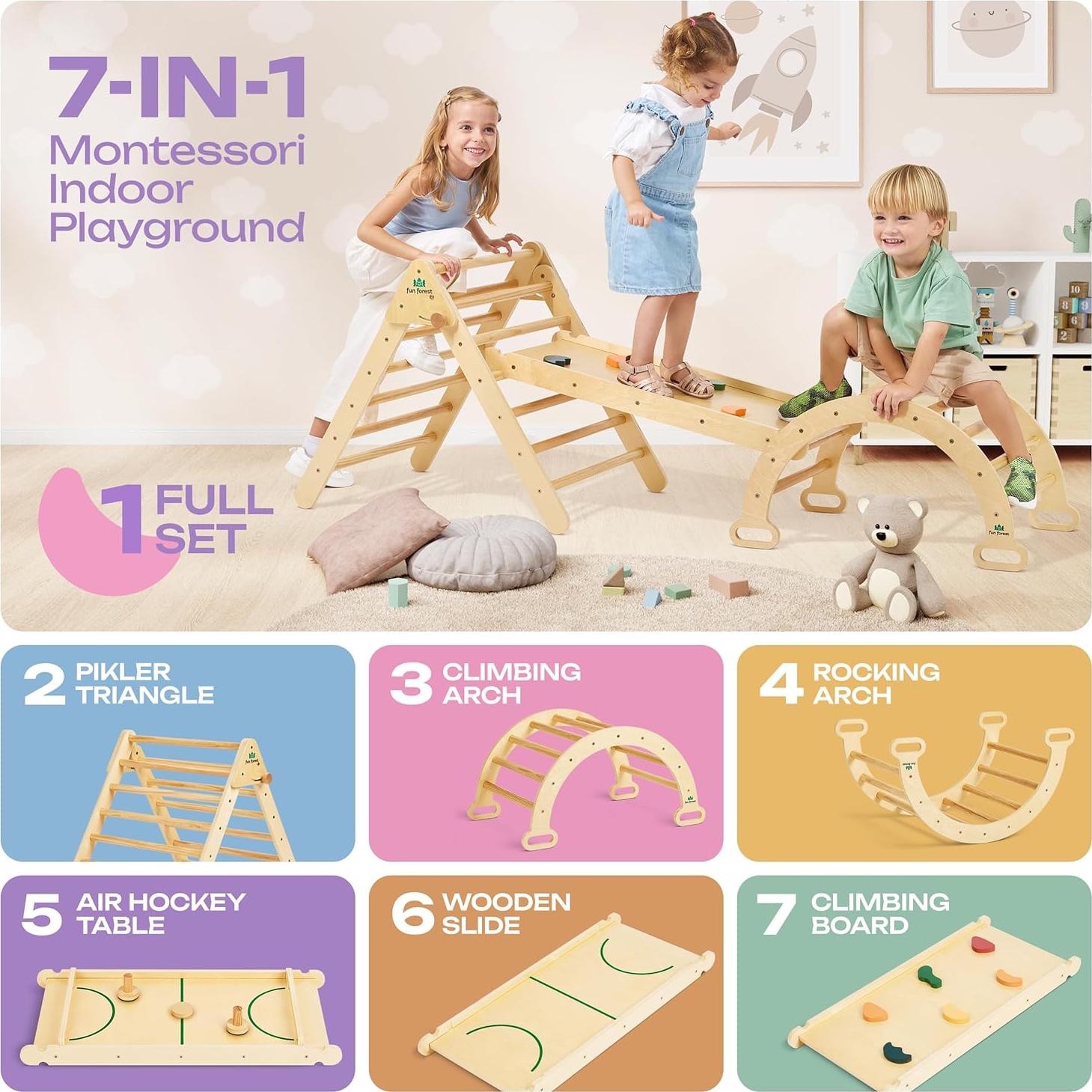 Set Triángulo Pikler 7-en-1 Fun Forest para Niños