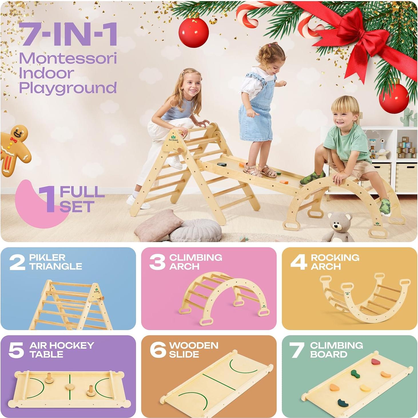Set Triángulo Pikler 7-en-1 Fun Forest para Niños