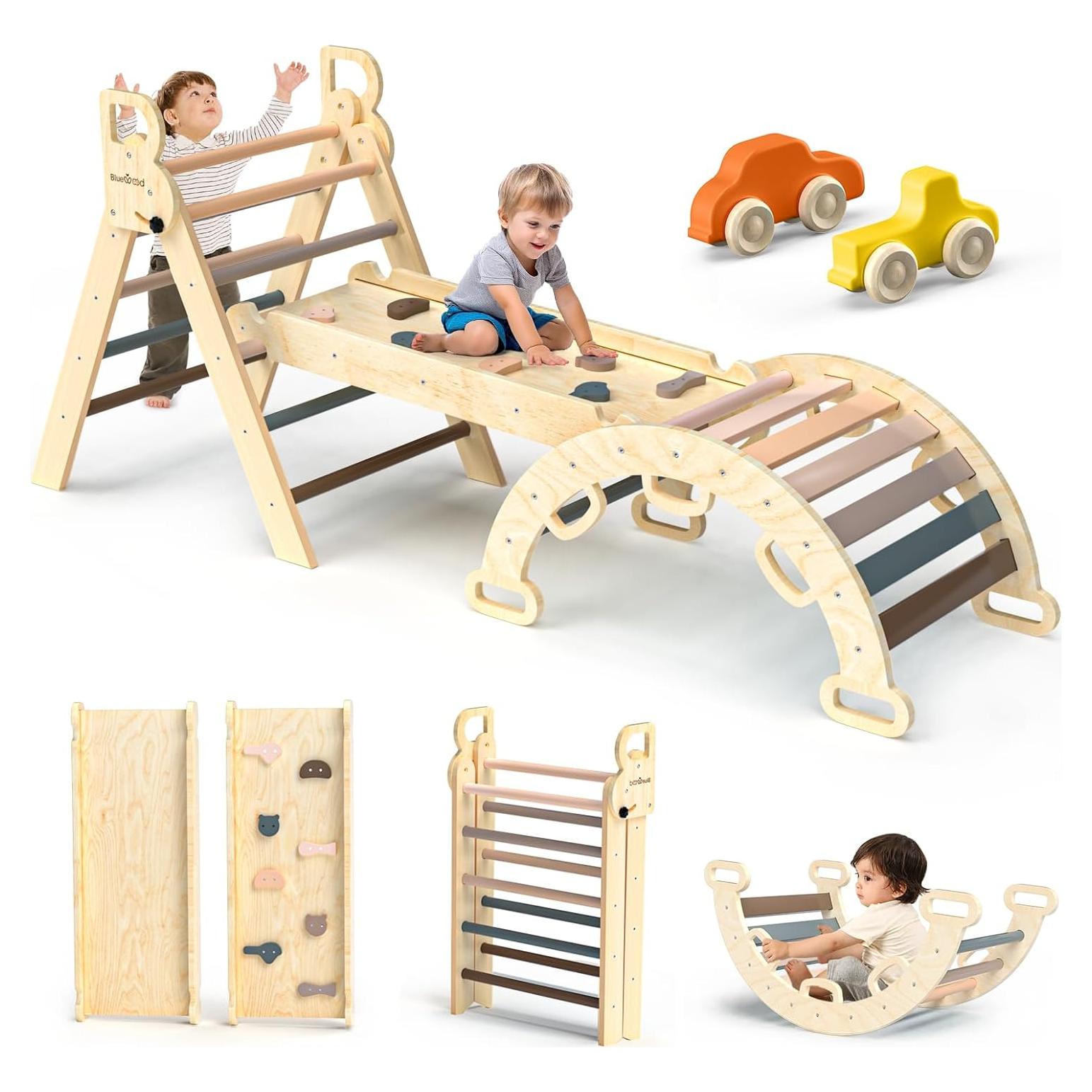 Conjunto de Escalada Pikler BlueWood 7 en 1 Rosa Mauve