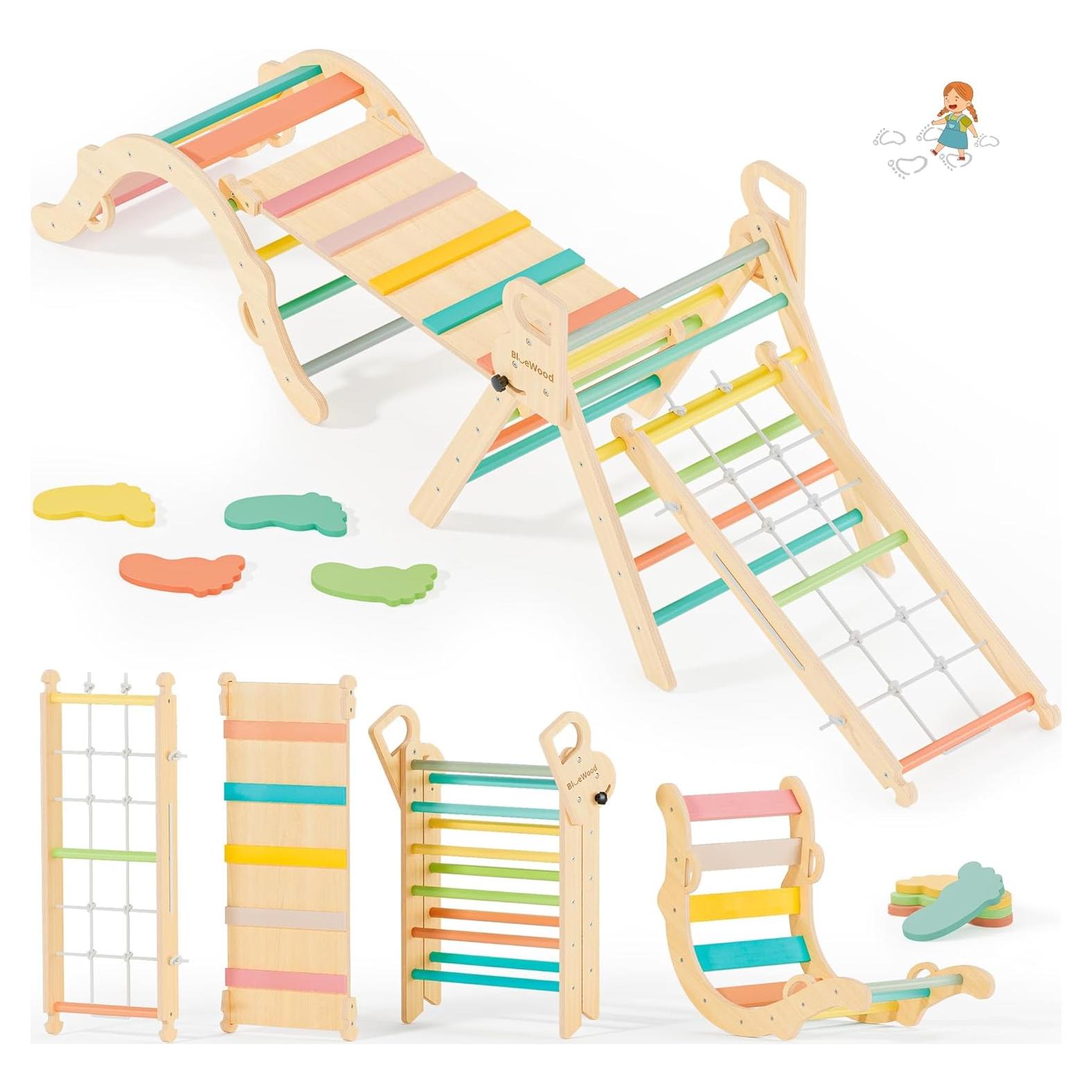 Conjunto de Escalada Pikler BlueWood 7 en 1 Rosa Malva