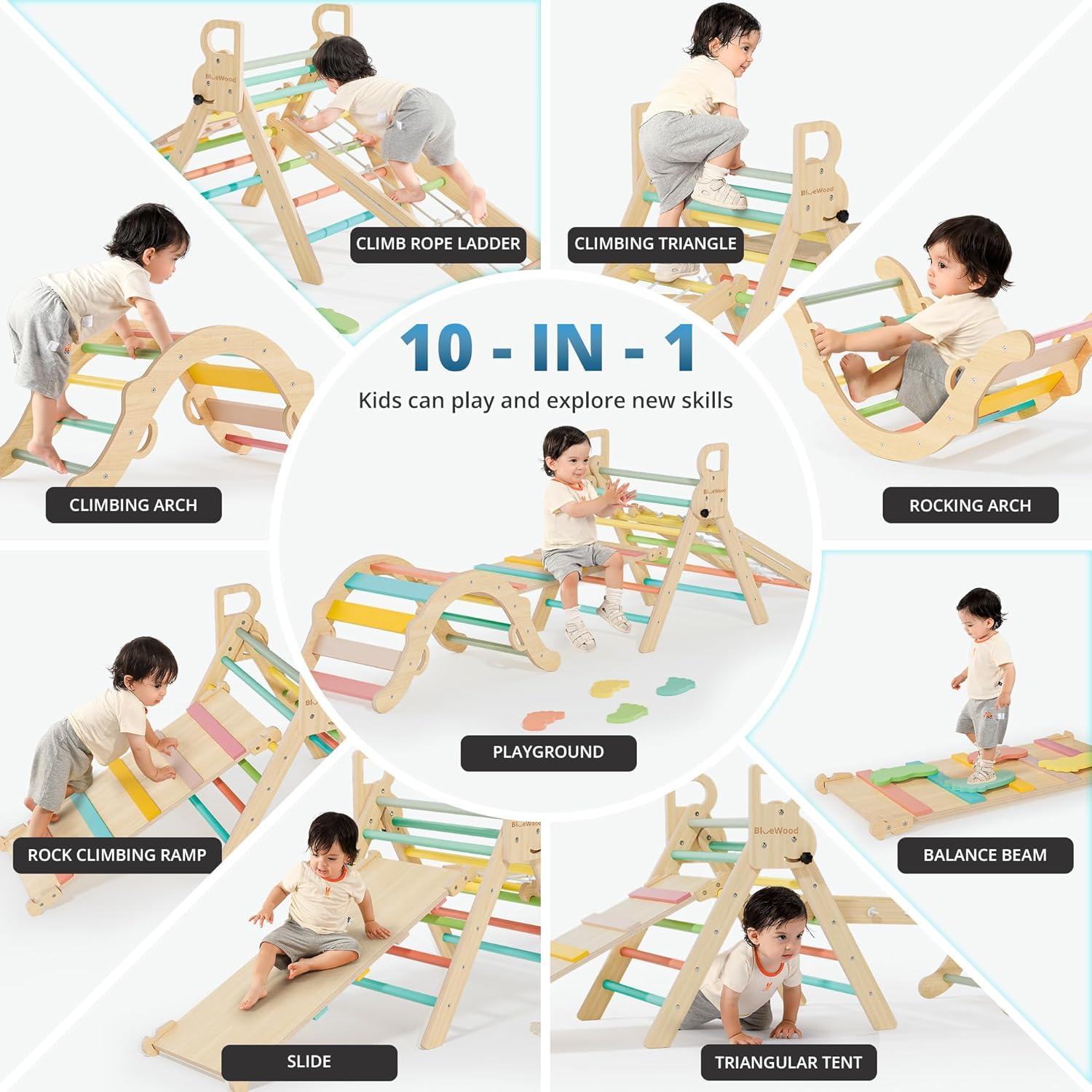 Conjunto de Escalada Pikler BlueWood 7 en 1 Rosa Malva