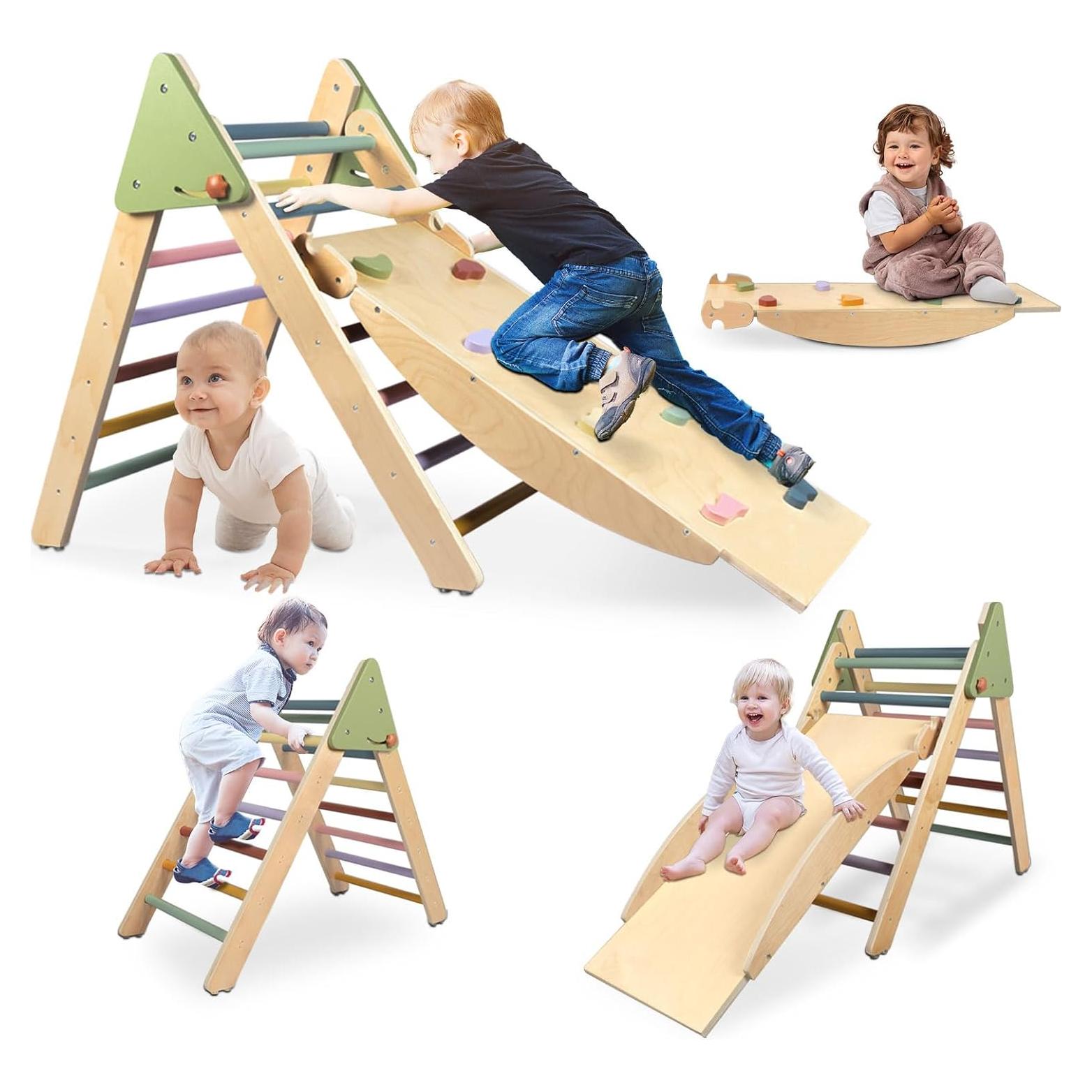 Conjunto Triángulo Pikler 4 en 1 LOL-FUN con Rampa y Tobogán