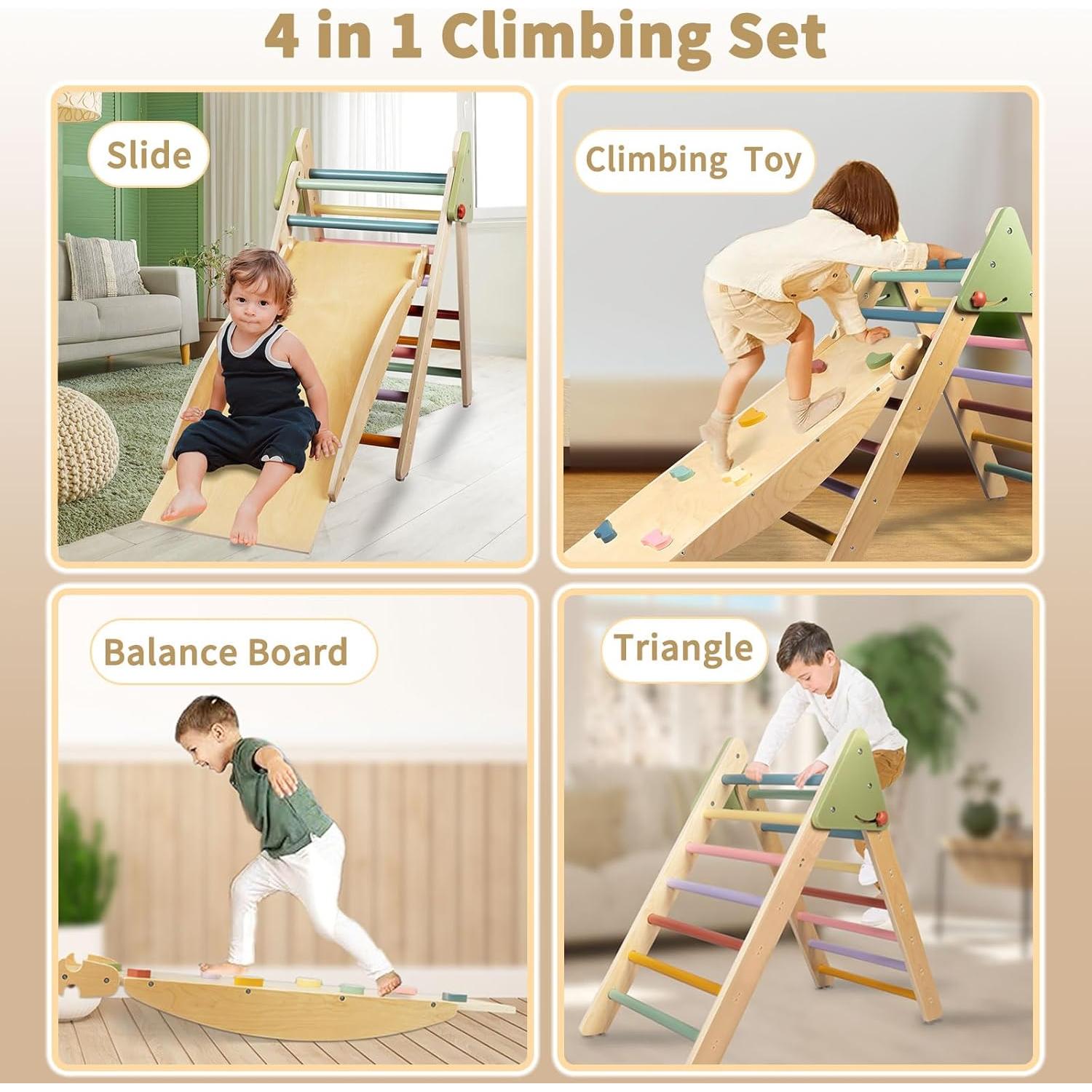 Conjunto Triángulo Pikler 4 en 1 LOL-FUN con Rampa y Tobogán