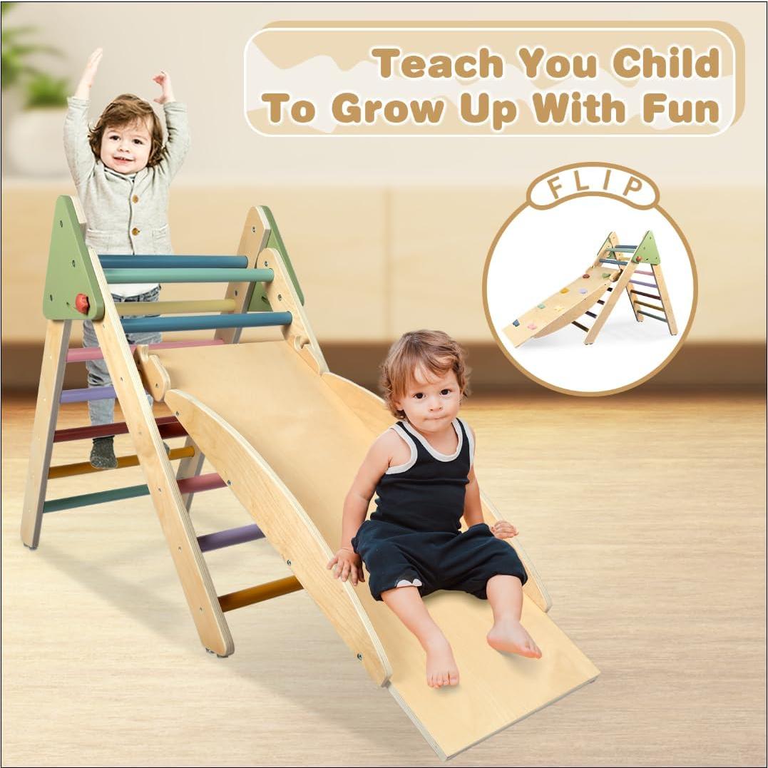 Conjunto Triángulo Pikler 4 en 1 LOL-FUN con Rampa y Tobogán