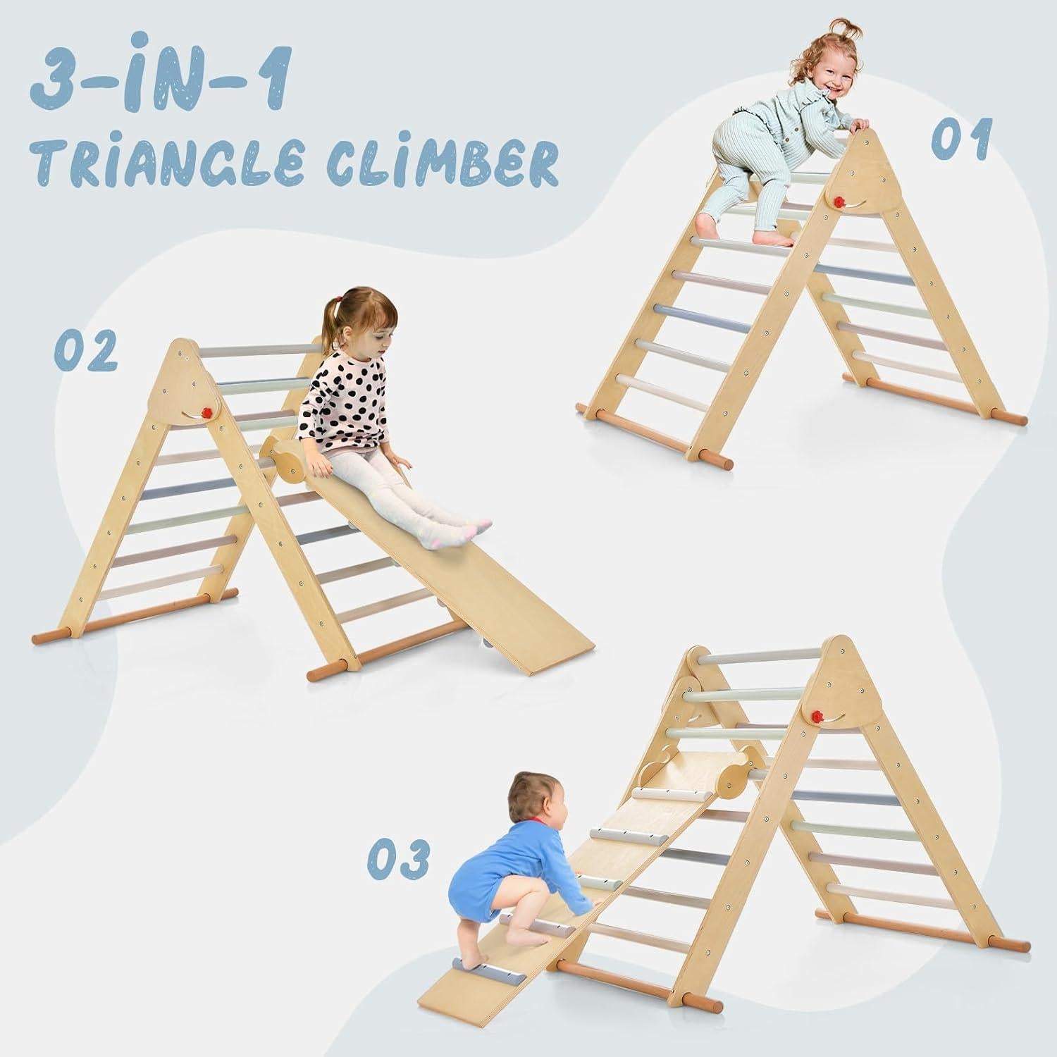 OLAKIDS Conjunto Triangular 3 en 1 de Escalada para Niños