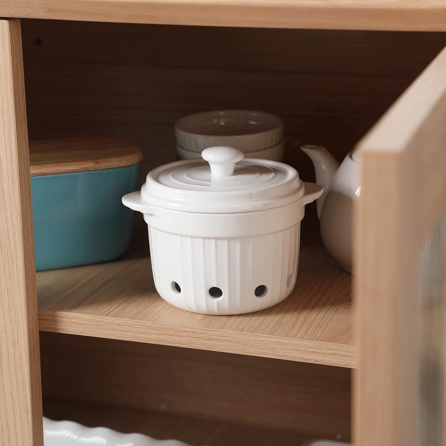 Contenedor de Ajo HAOTOP de Cerámica con Tapa - 480 ml Blanco