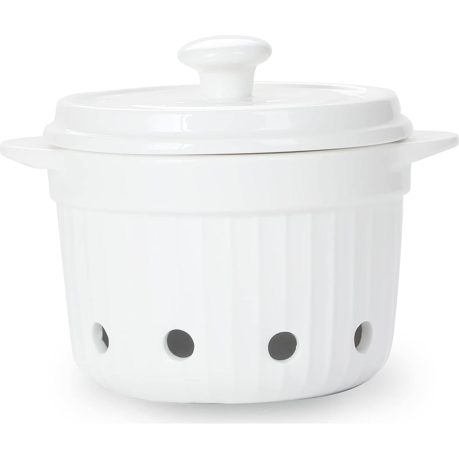 Contenedor de Ajo HAOTOP de Cerámica con Tapa - 480 ml Blanco