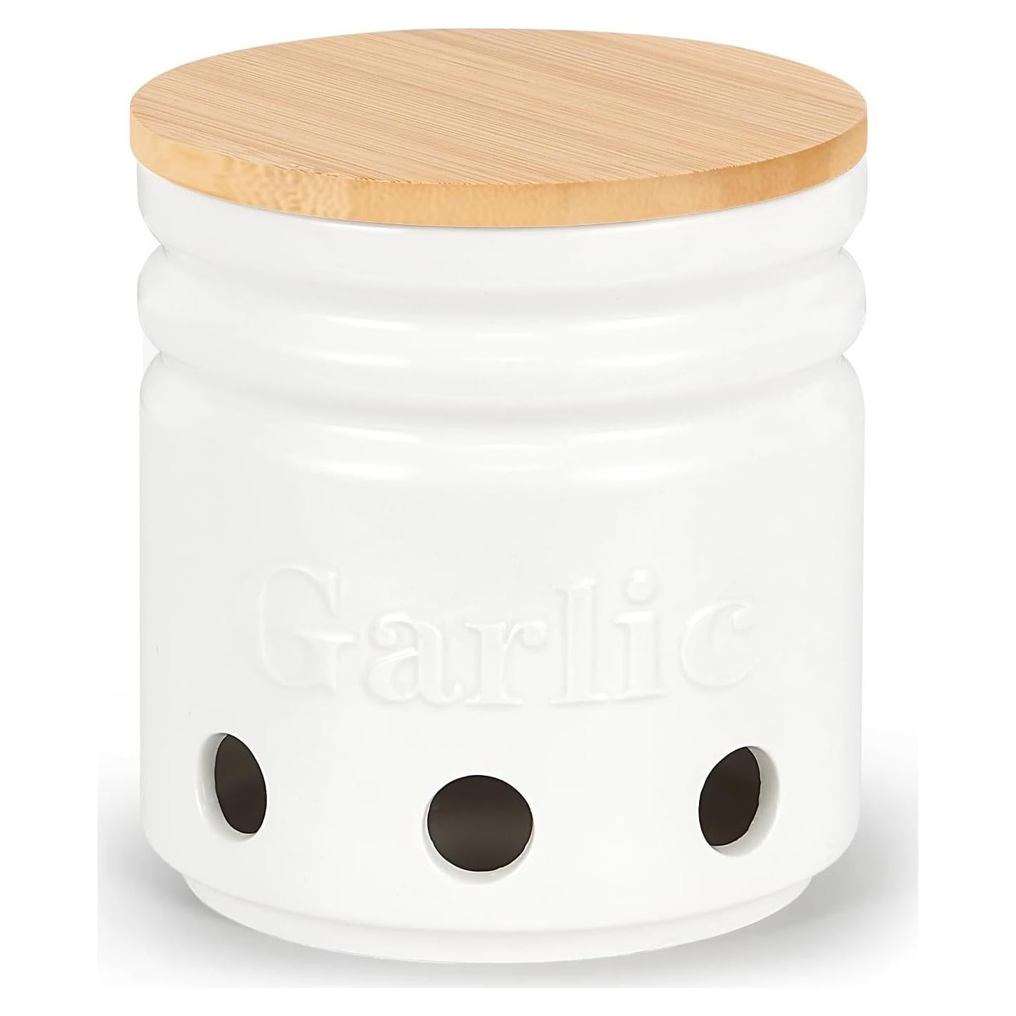 Contenedor de Ajo Cerámico Arglife con Tapa de Bambú 11.9 cm
