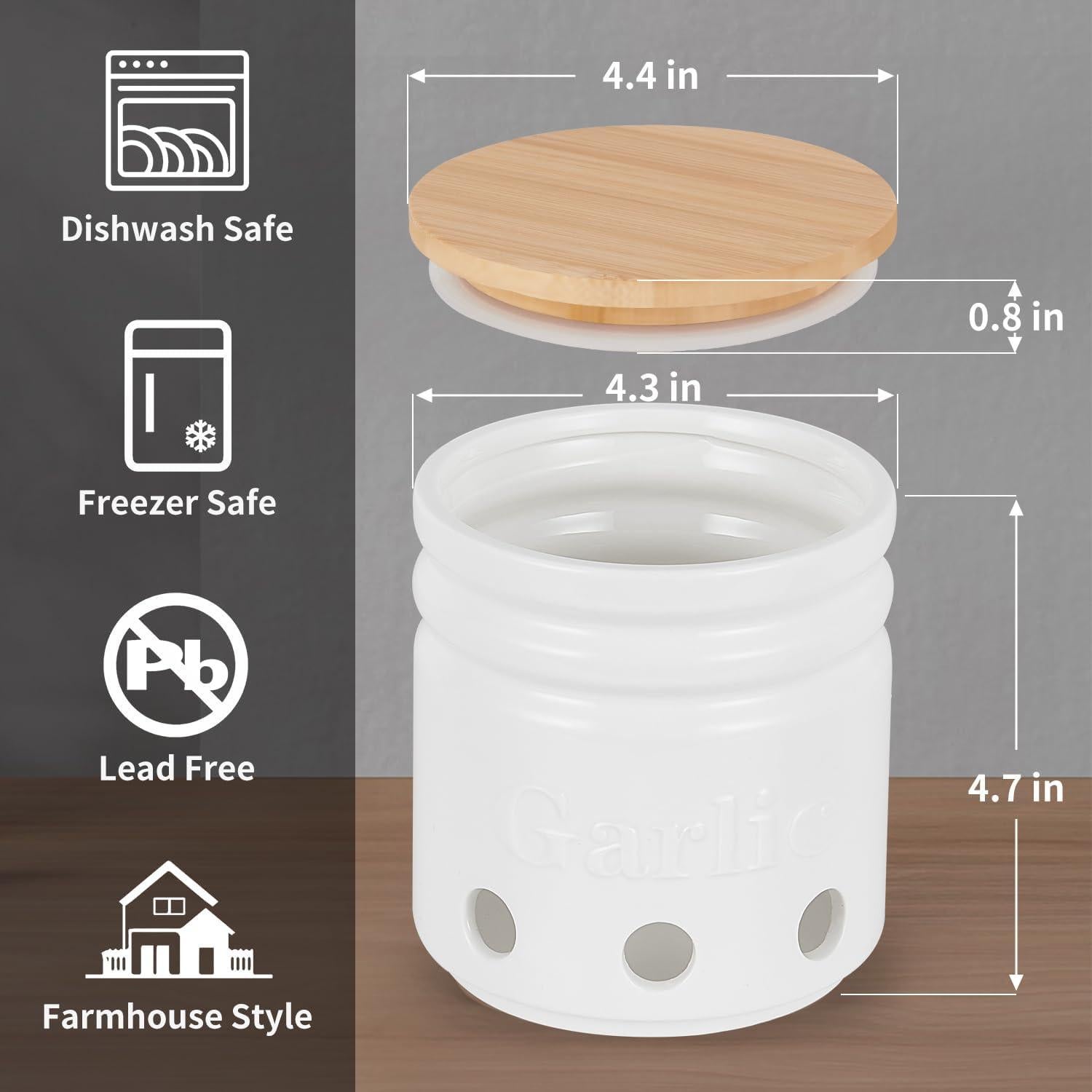 Contenedor de Ajo Cerámico Arglife con Tapa de Bambú 11.9 cm