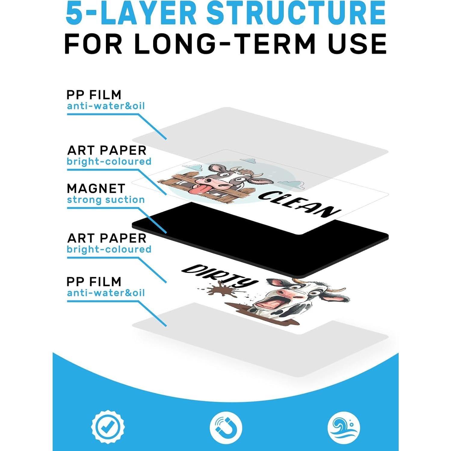 Imán de Lavavajillas PWHINGN Vaca Caricatura Doble Cara 9.7x5.6cm