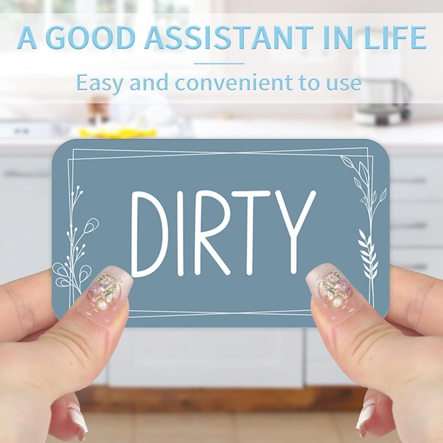 Imán Limpio Sucio Doble Cara MENIFEND Floral Azul 10.5x5.8 cm