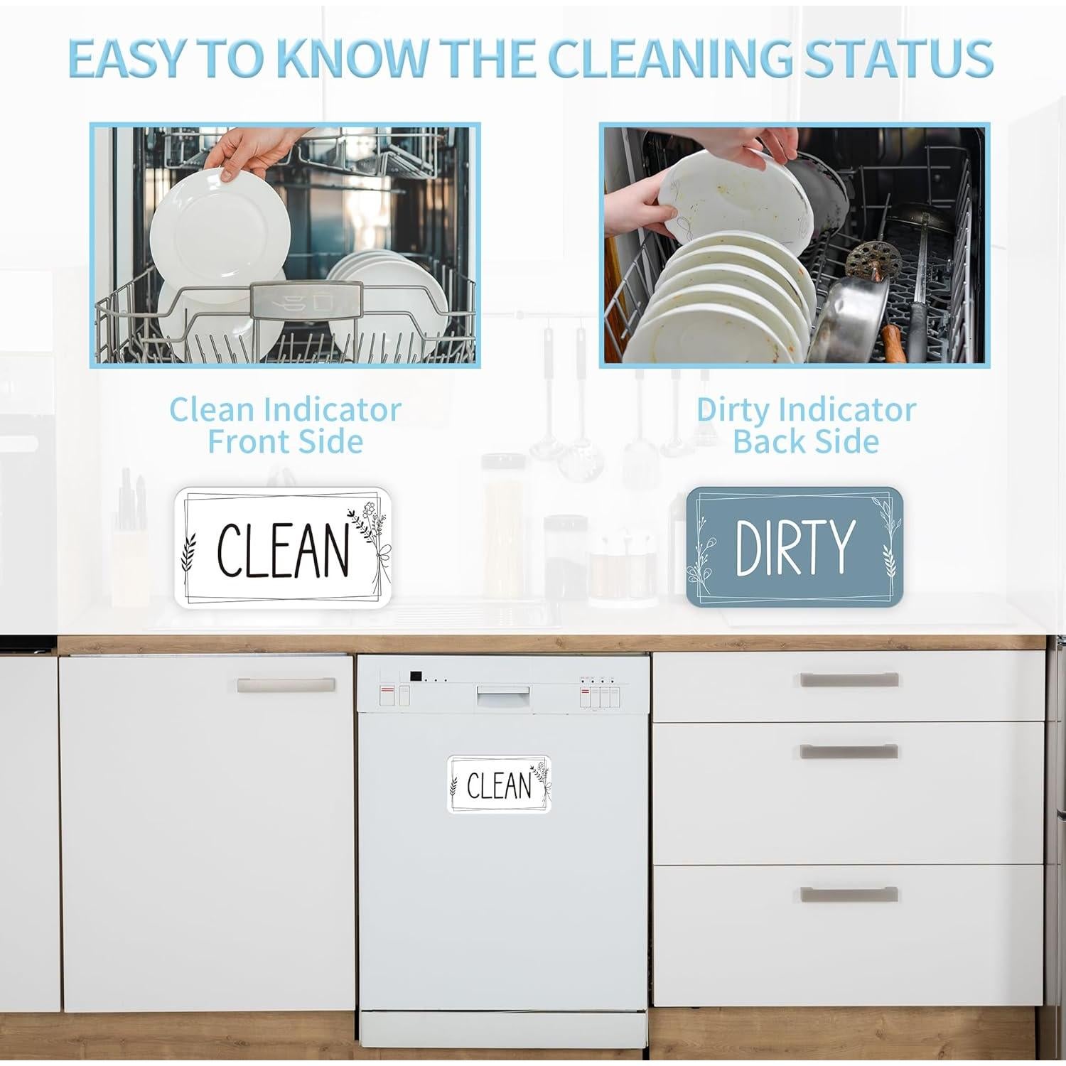 Imán Limpio Sucio Doble Cara MENIFEND Floral Azul 10.5x5.8 cm