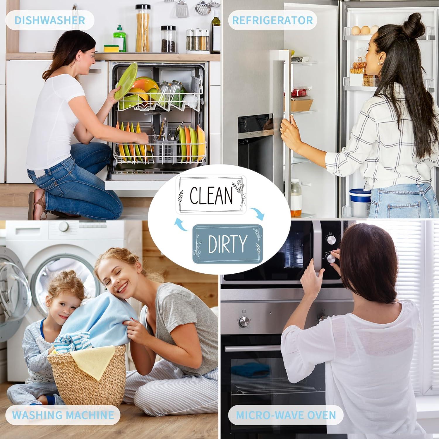 Imán Limpio Sucio Doble Cara MENIFEND Floral Azul 10.5x5.8 cm