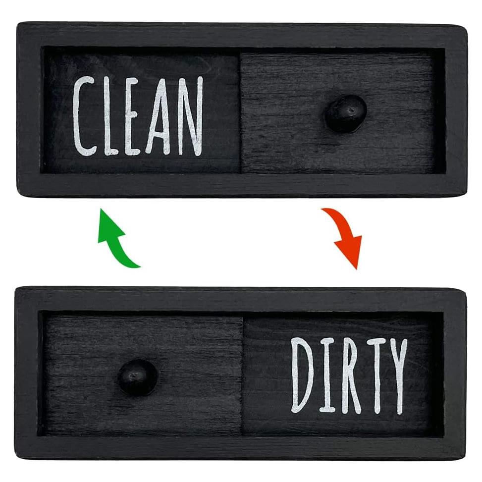 Imán de Lavavajillas WOJOGO - Señal Limpio Sucio, Madera Negra