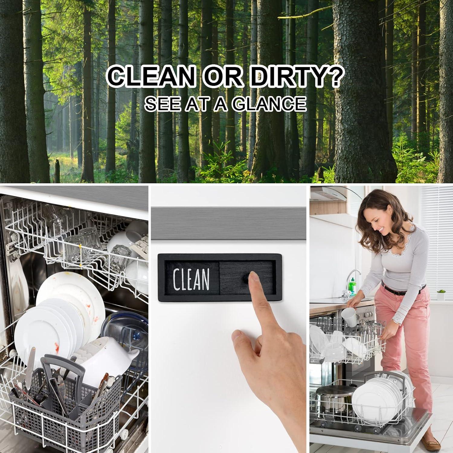 Imán de Lavavajillas WOJOGO - Señal Limpio Sucio, Madera Negra