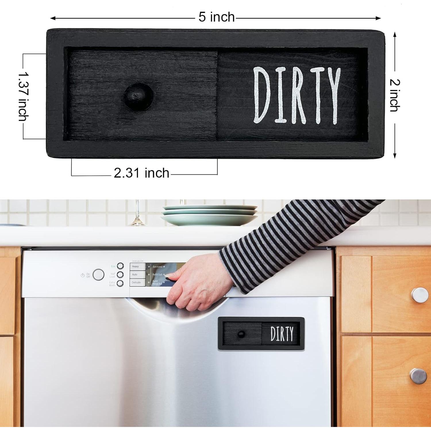 Imán de Lavavajillas WOJOGO - Señal Limpio Sucio, Madera Negra