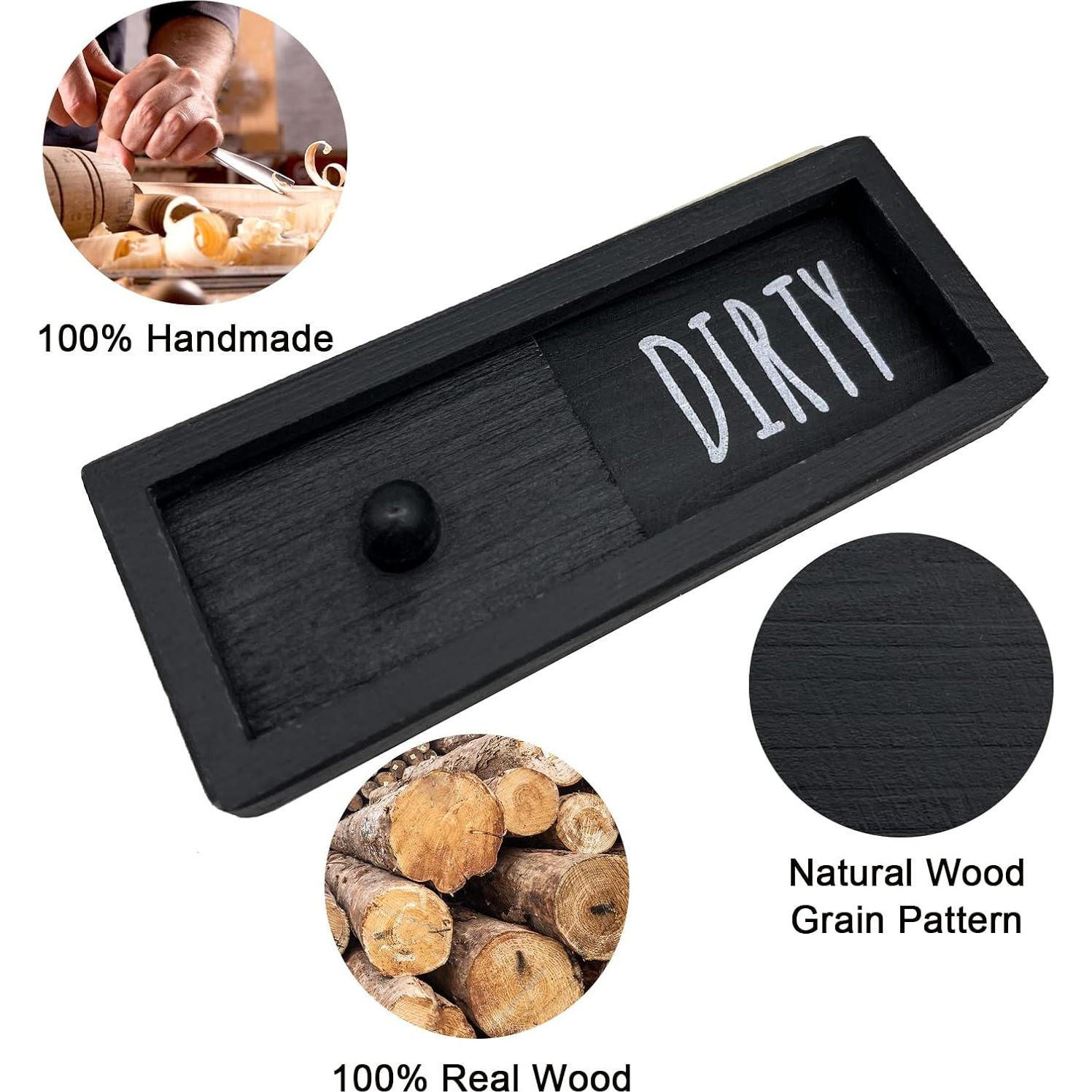 Imán de Lavavajillas WOJOGO - Señal Limpio Sucio, Madera Negra