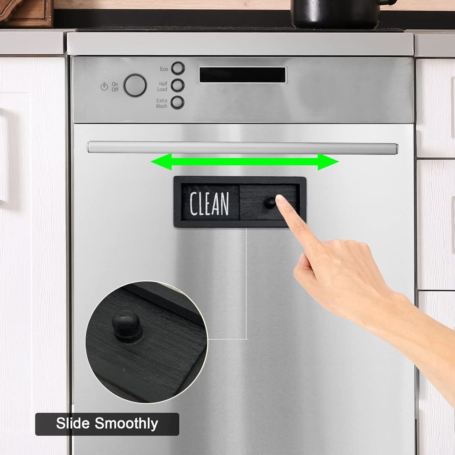 Imán de Lavavajillas WOJOGO - Señal Limpio Sucio, Madera Negra