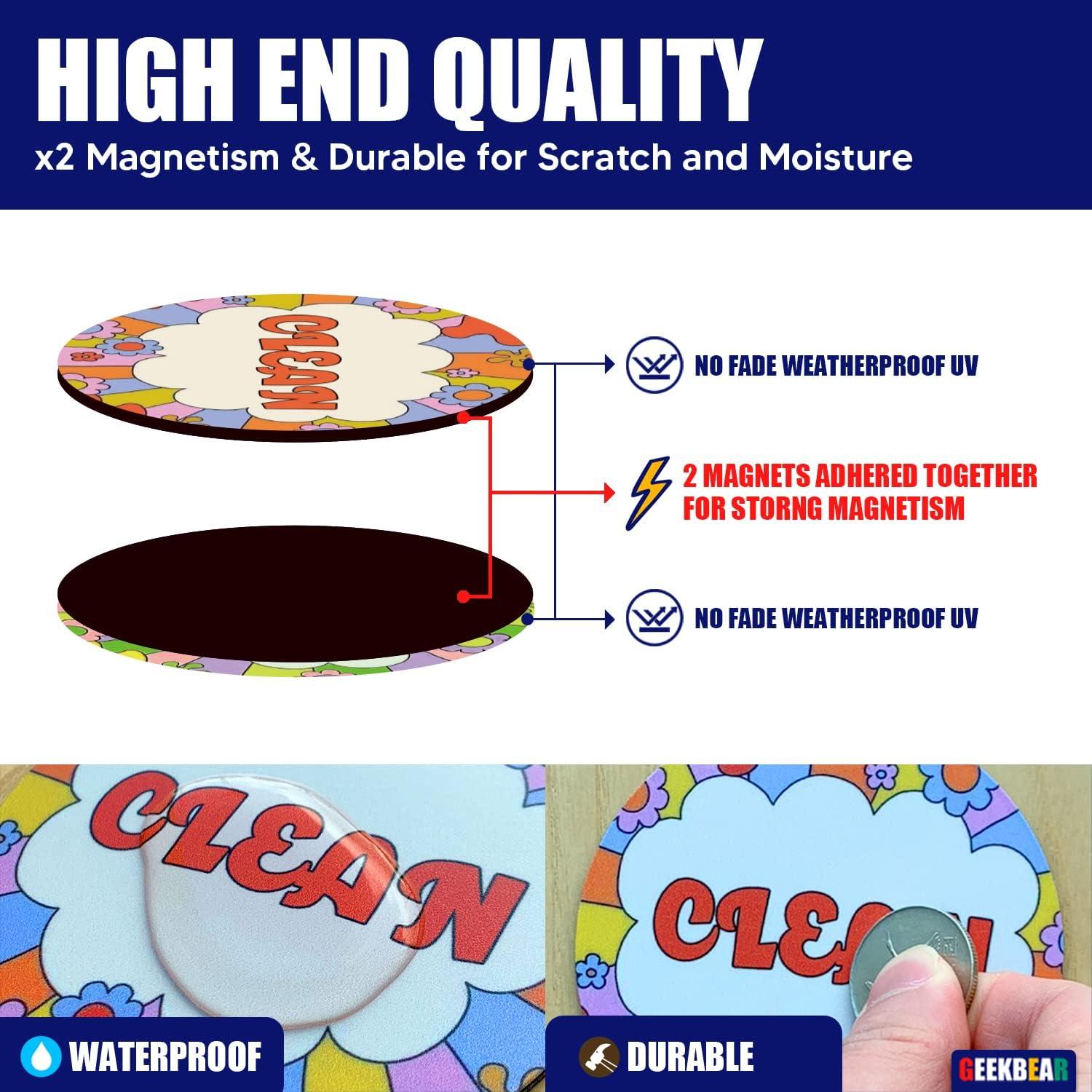 Imán Limpio Sucio GEEKBEAR 9 cm - Diseño Flor Feliz Reversible