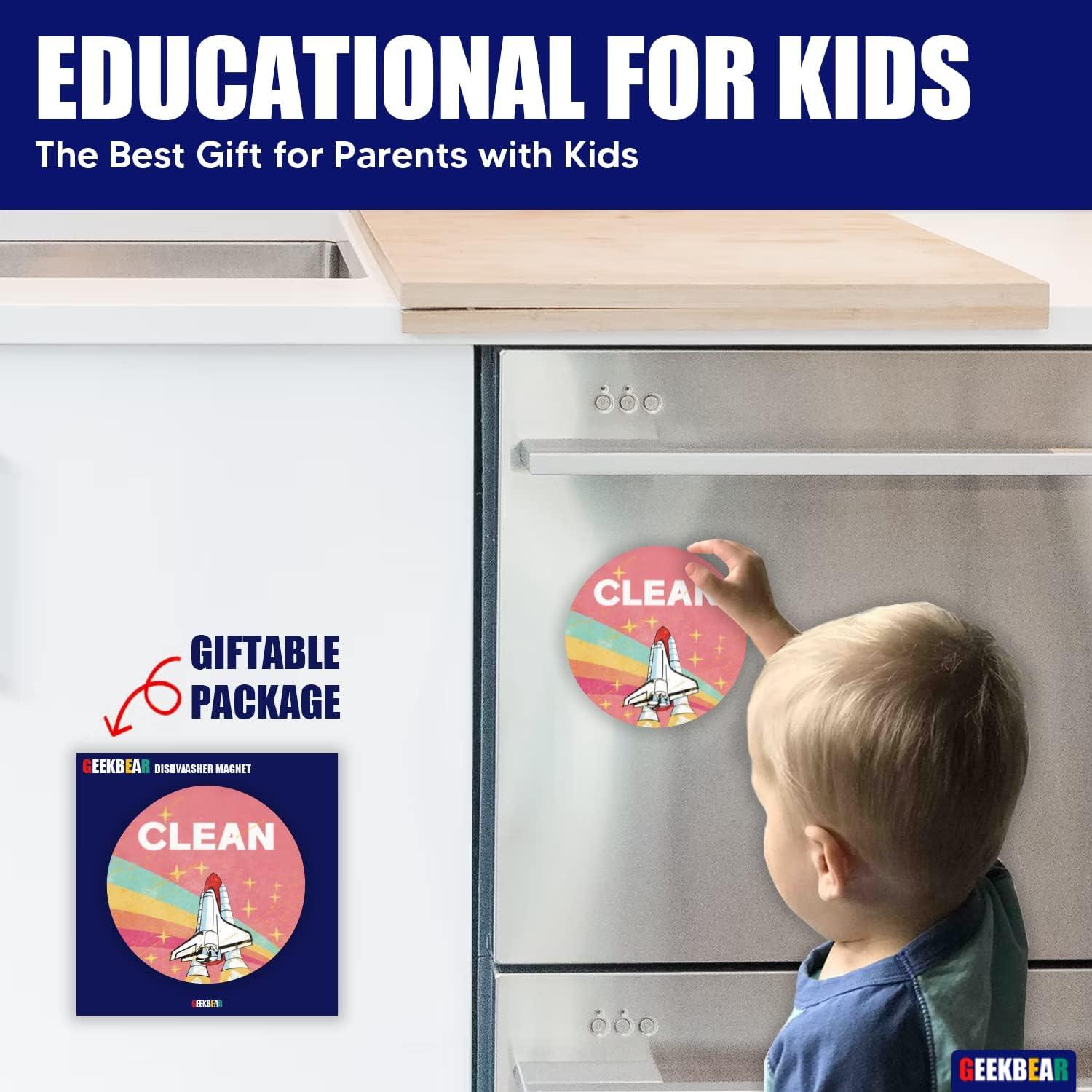 Imán Limpio Sucio GEEKBEAR 9 cm - Diseño Flor Feliz Reversible