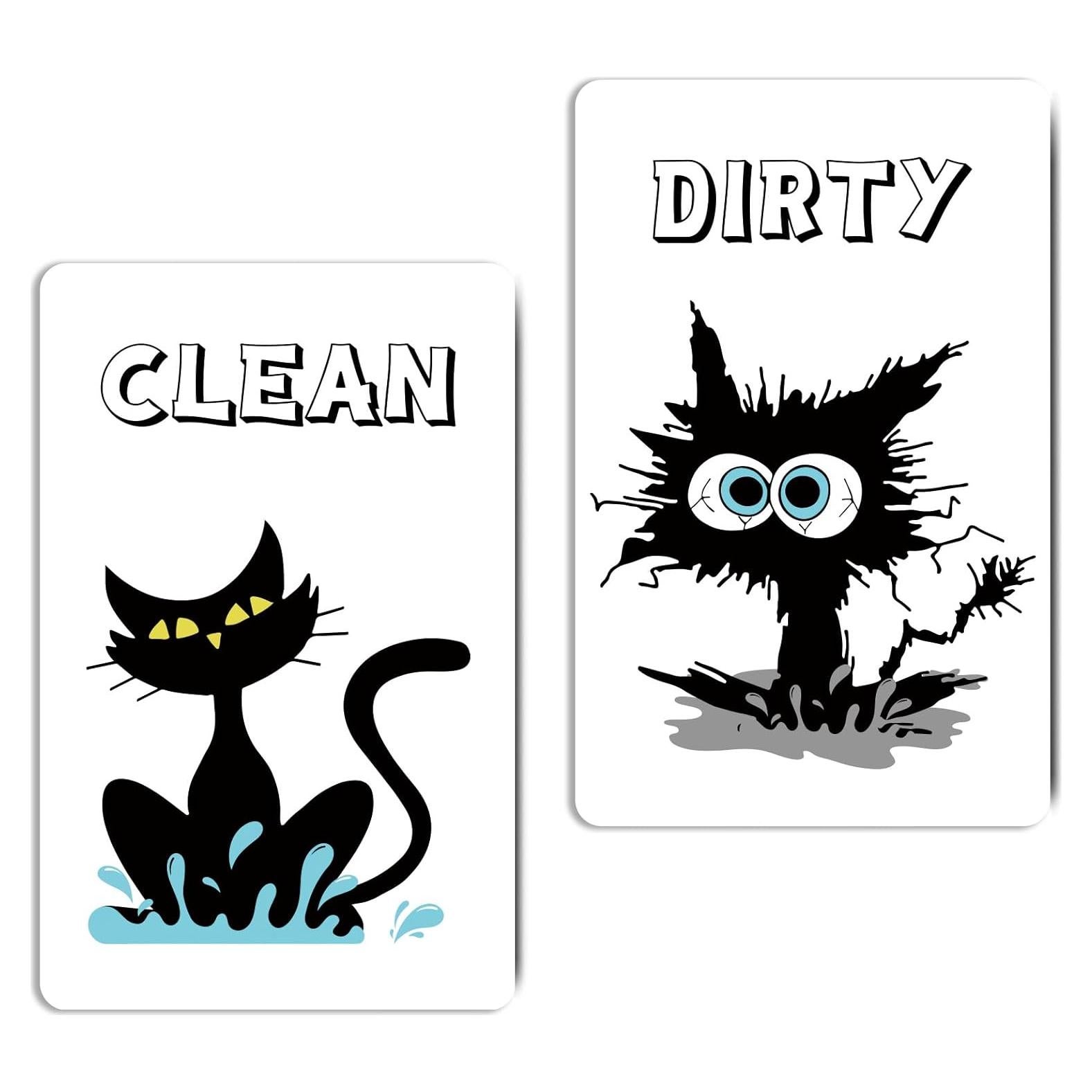 Imán Limpio Sucio HSSPIRITZ Gato Negro 8.9x5.6cm Doble Cara