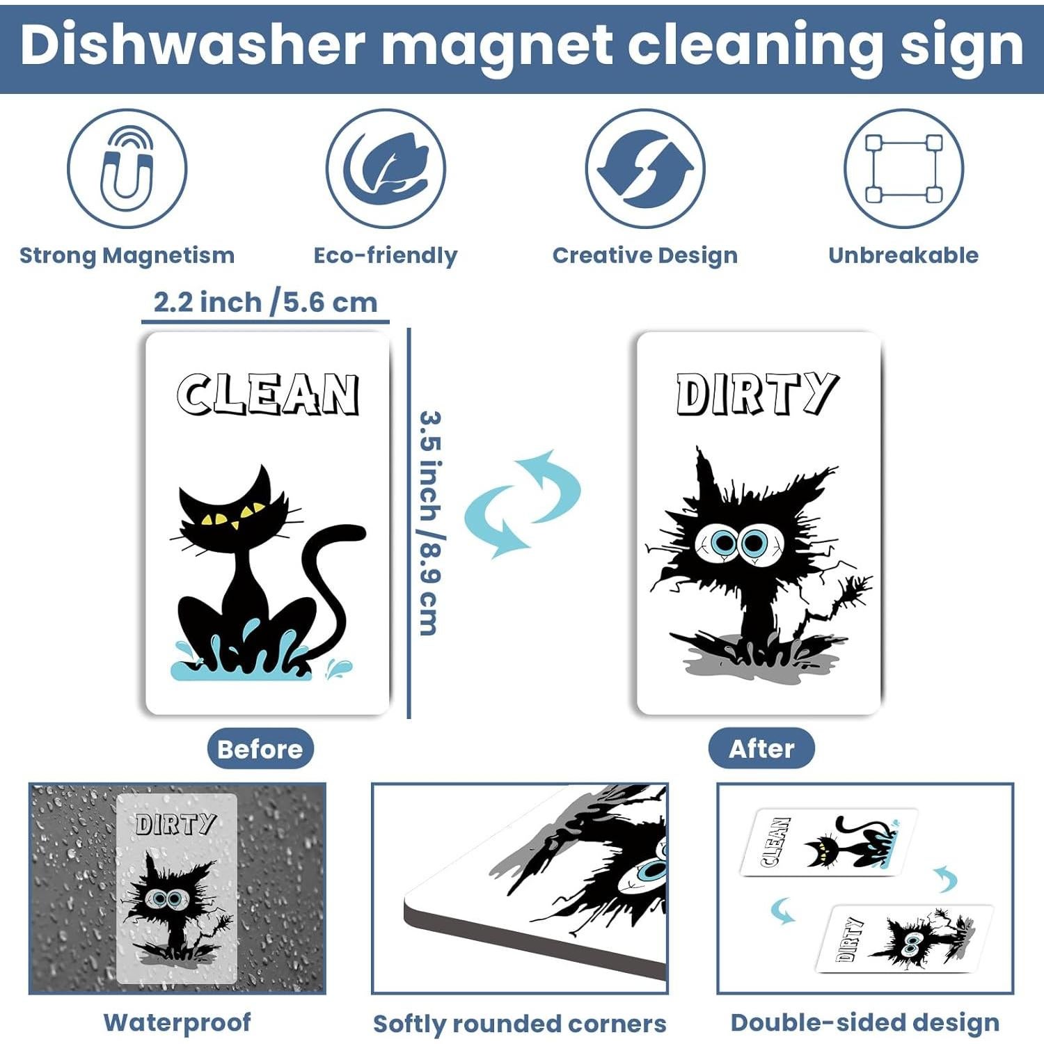 Imán Limpio Sucio HSSPIRITZ Gato Negro 8.9x5.6cm Doble Cara