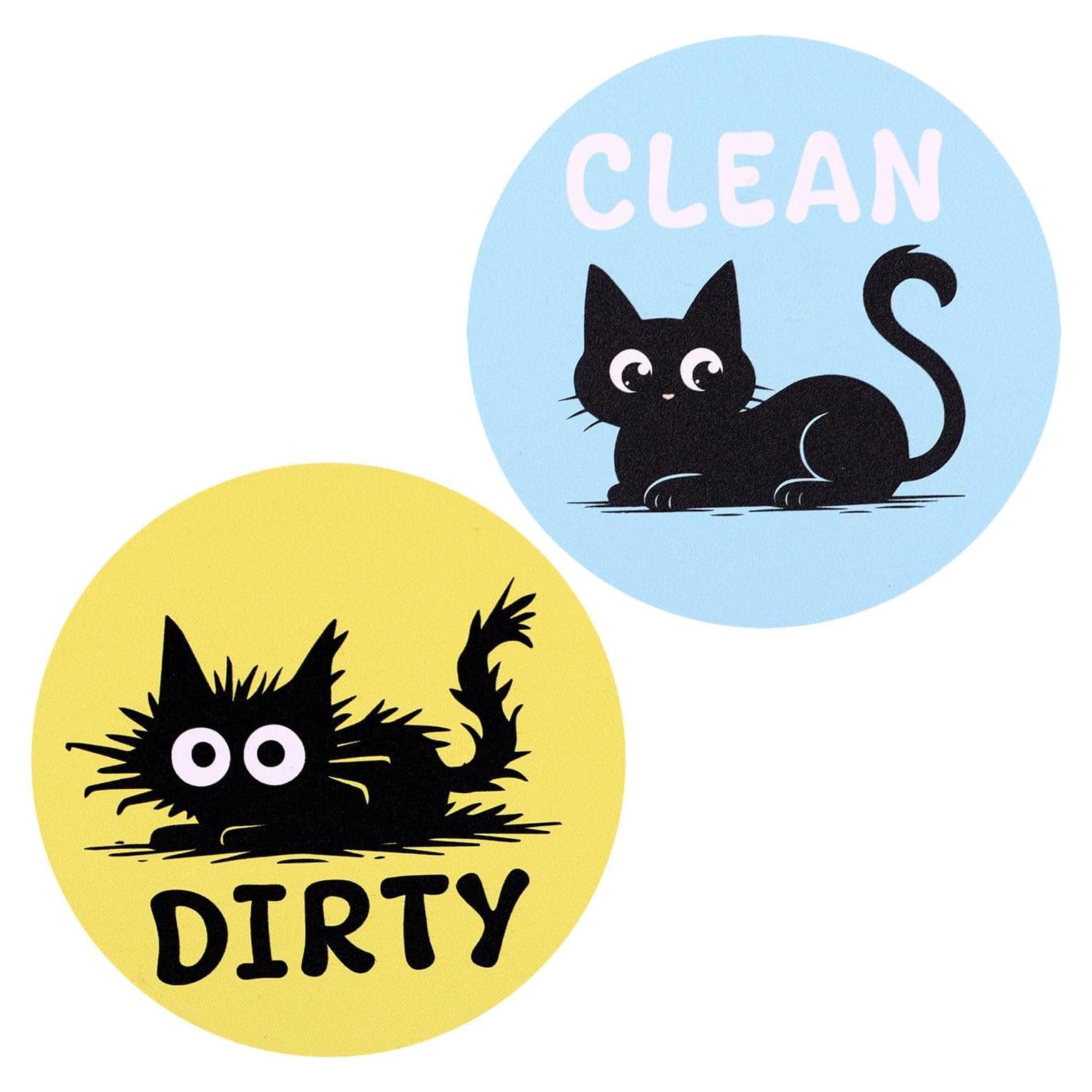 2 Imán Magnético Limpio Sucio Gato Lasuroa 9x9cm Decoración