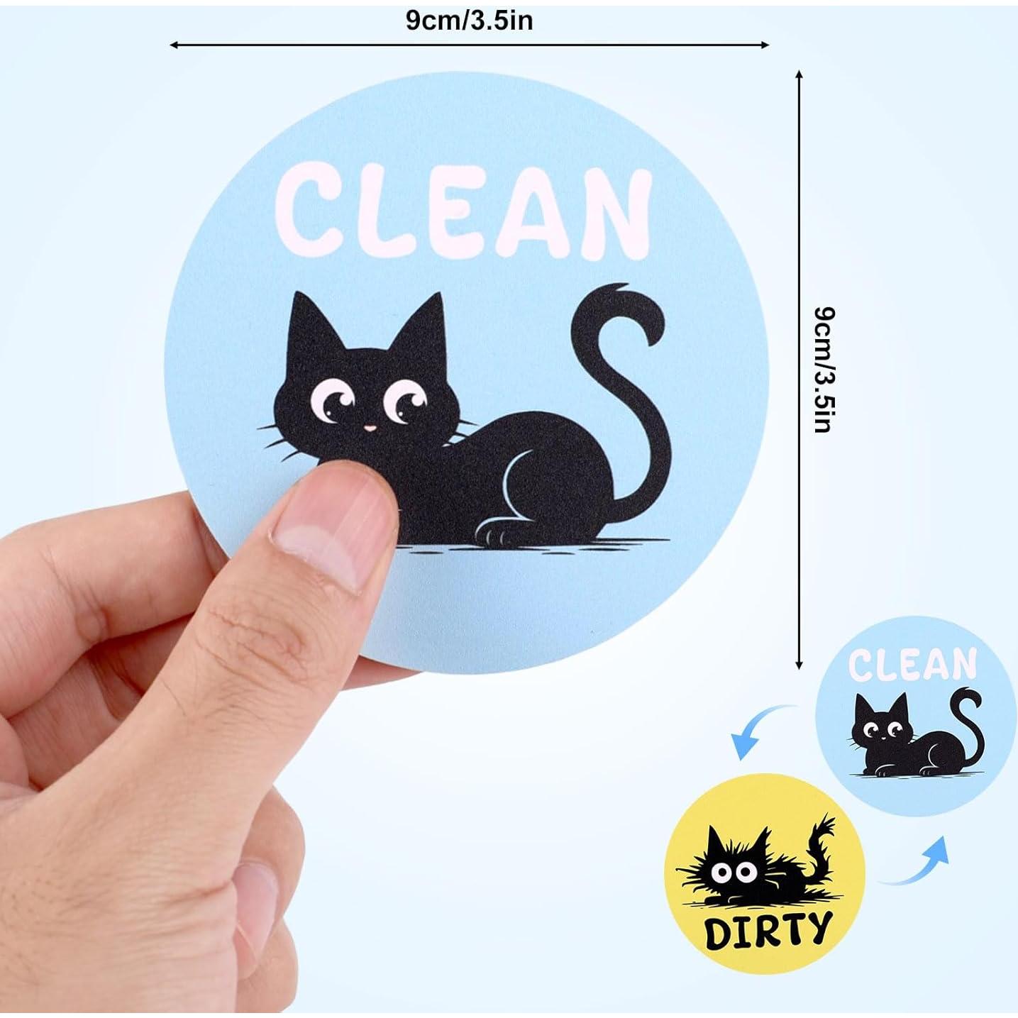 2 Imán Magnético Limpio Sucio Gato Lasuroa 9x9cm Decoración