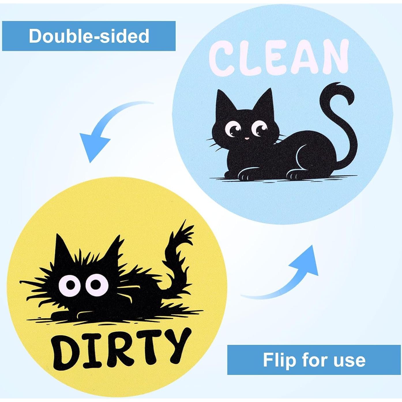 2 Imán Magnético Limpio Sucio Gato Lasuroa 9x9cm Decoración