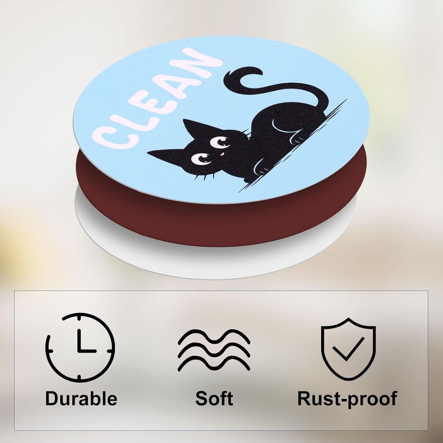 2 Imán Magnético Limpio Sucio Gato Lasuroa 9x9cm Decoración