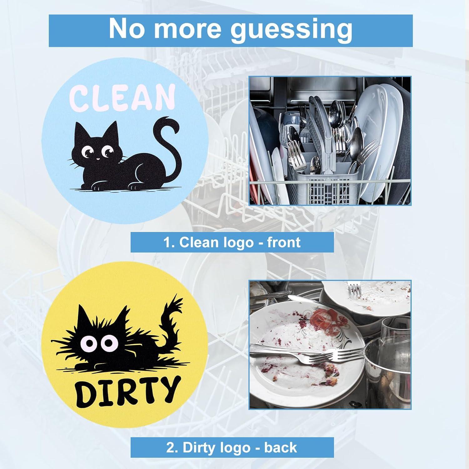 2 Imán Magnético Limpio Sucio Gato Lasuroa 9x9cm Decoración