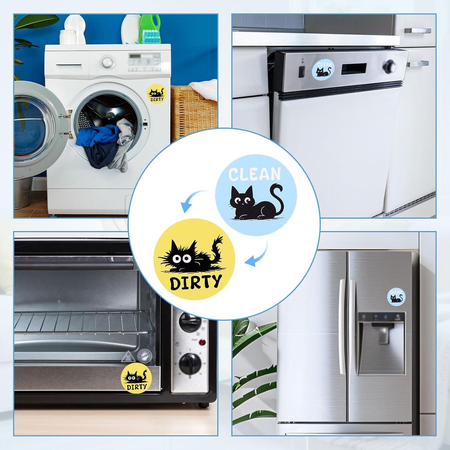 2 Imán Magnético Limpio Sucio Gato Lasuroa 9x9cm Decoración