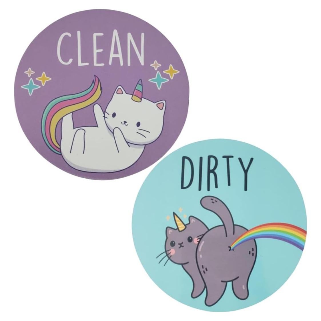 Imán de Lavavajillas Limpio Sucio Gato Unicornio 17.78cm