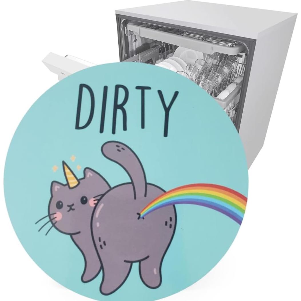 Imán de Lavavajillas Limpio Sucio Gato Unicornio 17.78cm