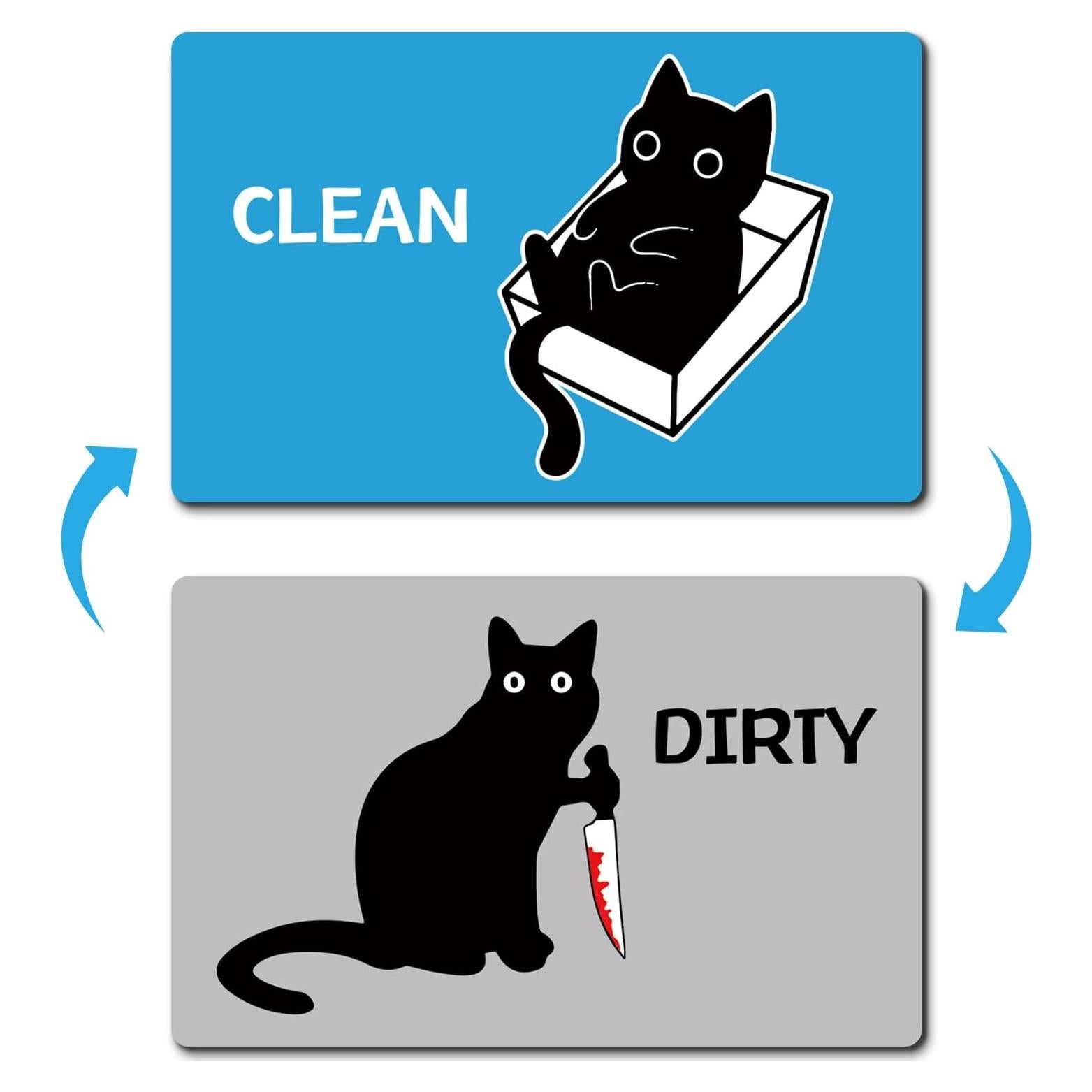 Imán de Lavavajillas PWHINGN Gato Negro Limpio Sucio 9.7x5.6cm