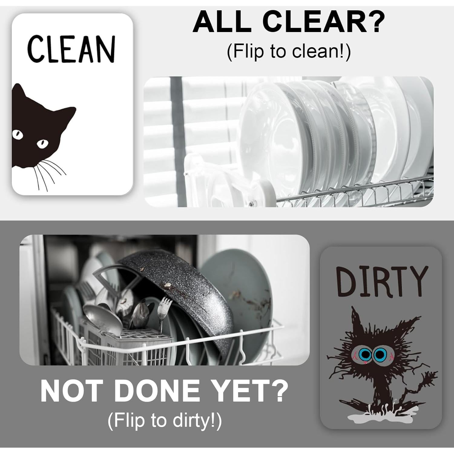 Imán de Lavavajillas PZJIEAN Gato Negro Doble Cara 8.9x5.6cm