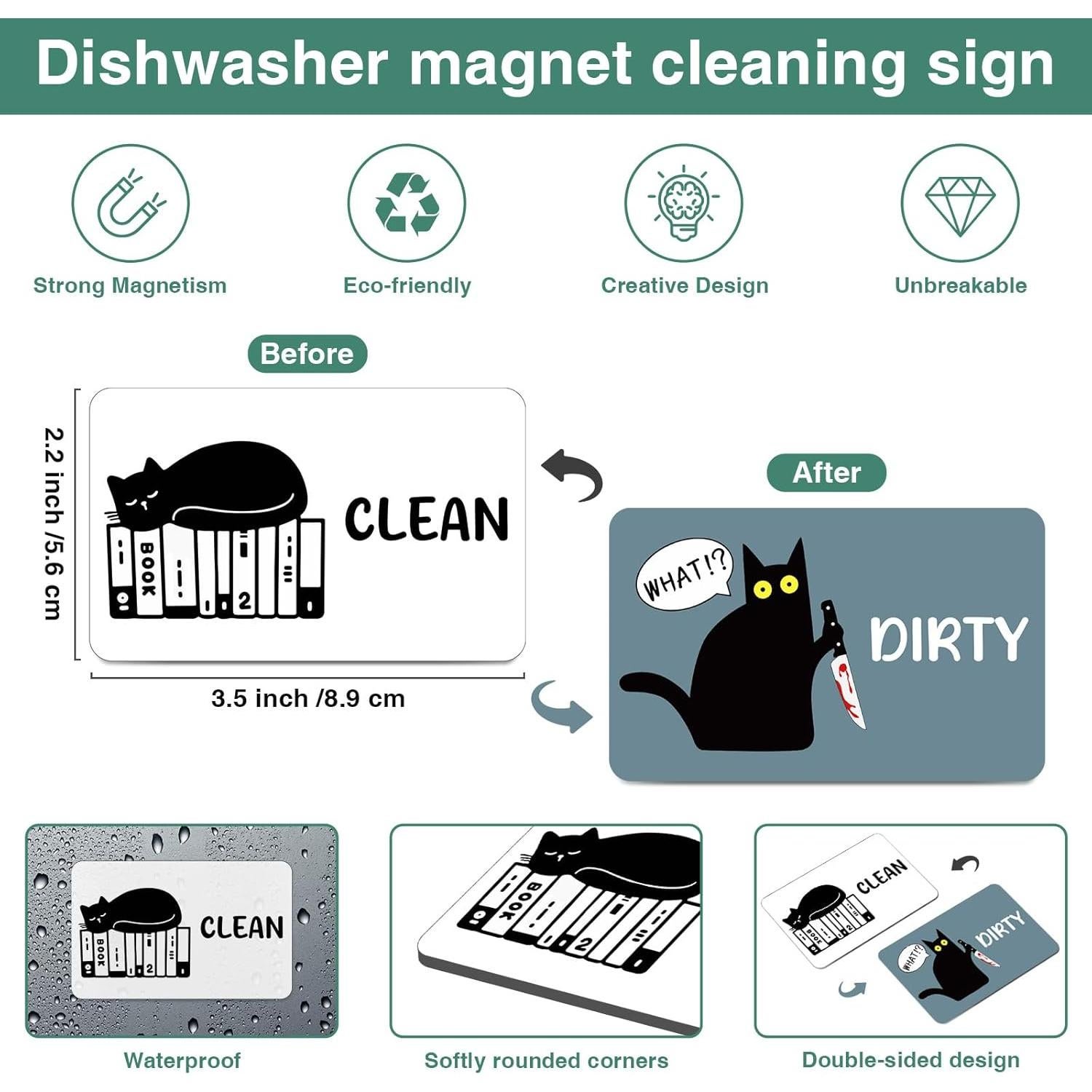 Imán de Lavavajillas Limpio Sucio Msyueos Gato Libro PVC