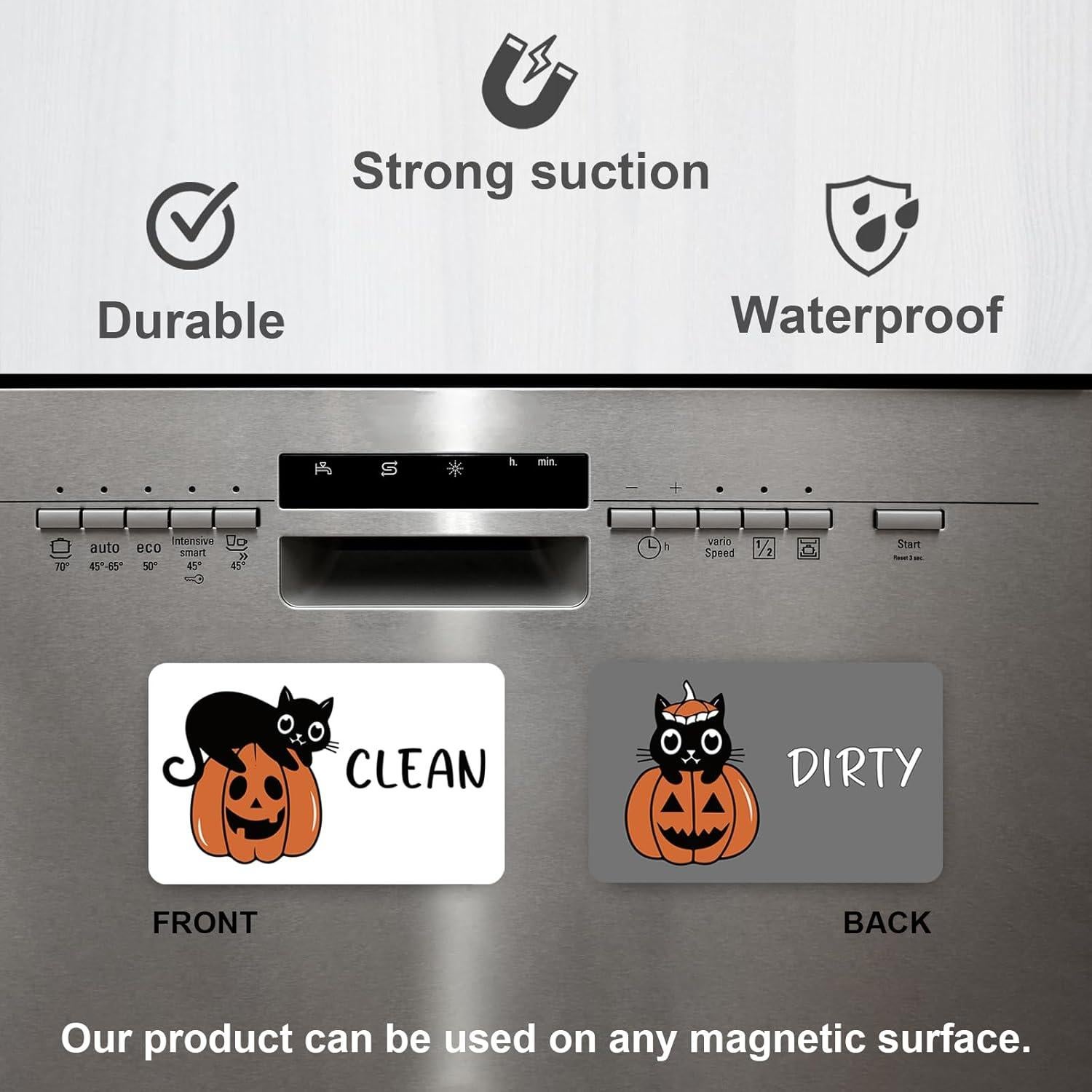 Imán de Lavavajillas PZJIEAN Gato Calabaza Doble Cara 8.9x5.6cm