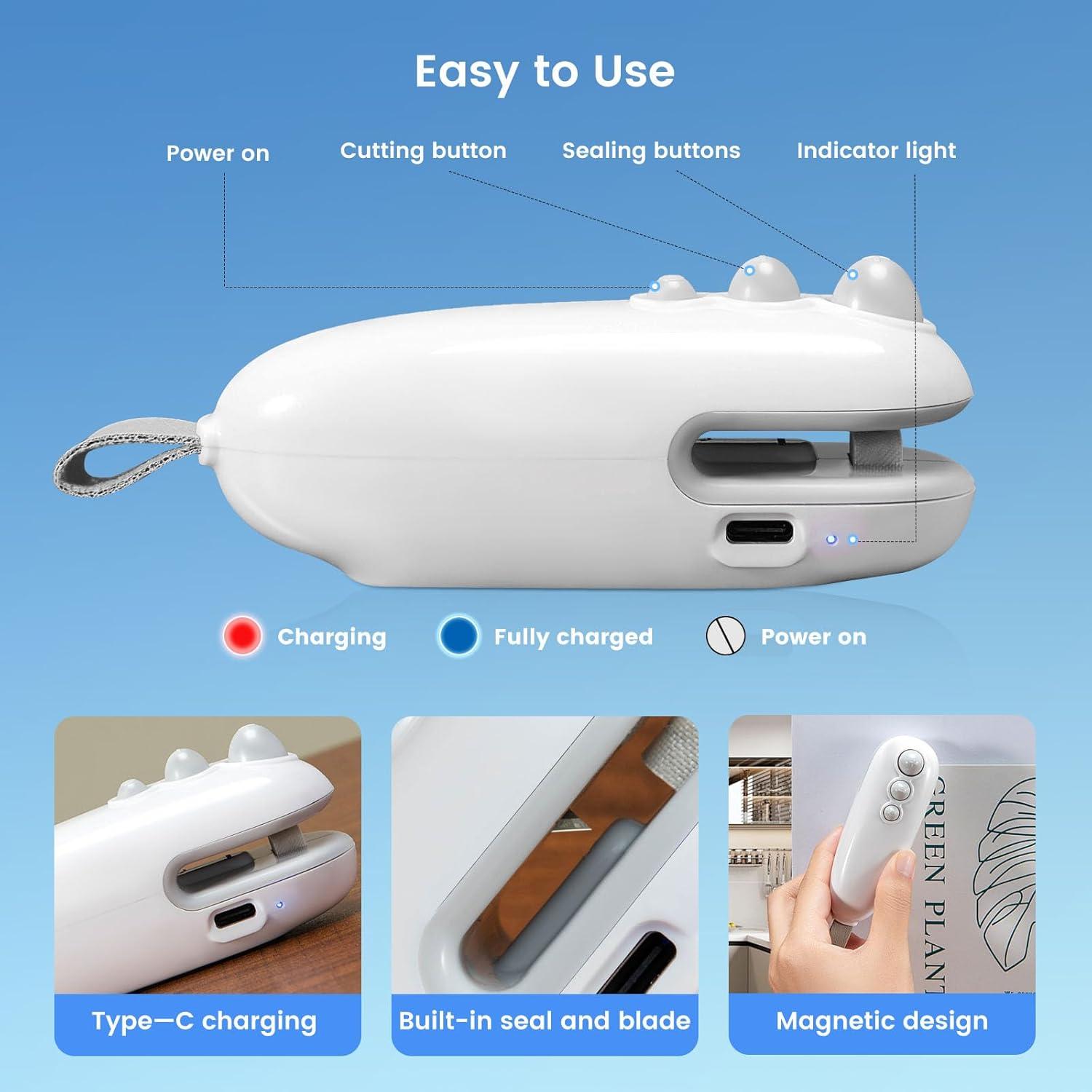 Mini Sello de Bolsas Recargable Lartedaux 2 en 1 Blanco