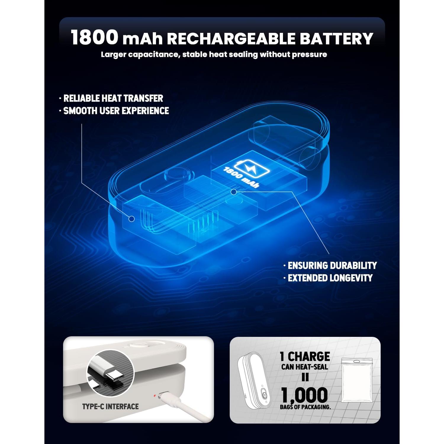 Mini Sello de Bolsas JIMEZON 1800mAh 3 Modos Calor Blanco