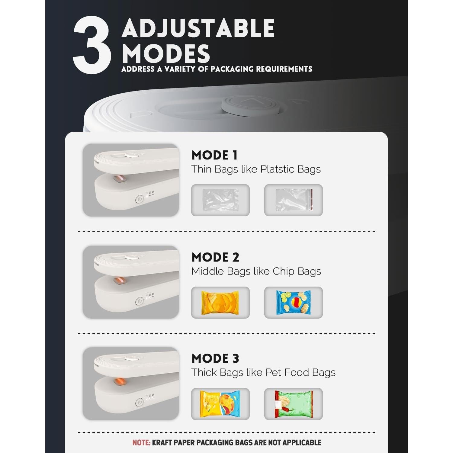 Mini Sello de Bolsas JIMEZON 1800mAh 3 Modos Calor Blanco