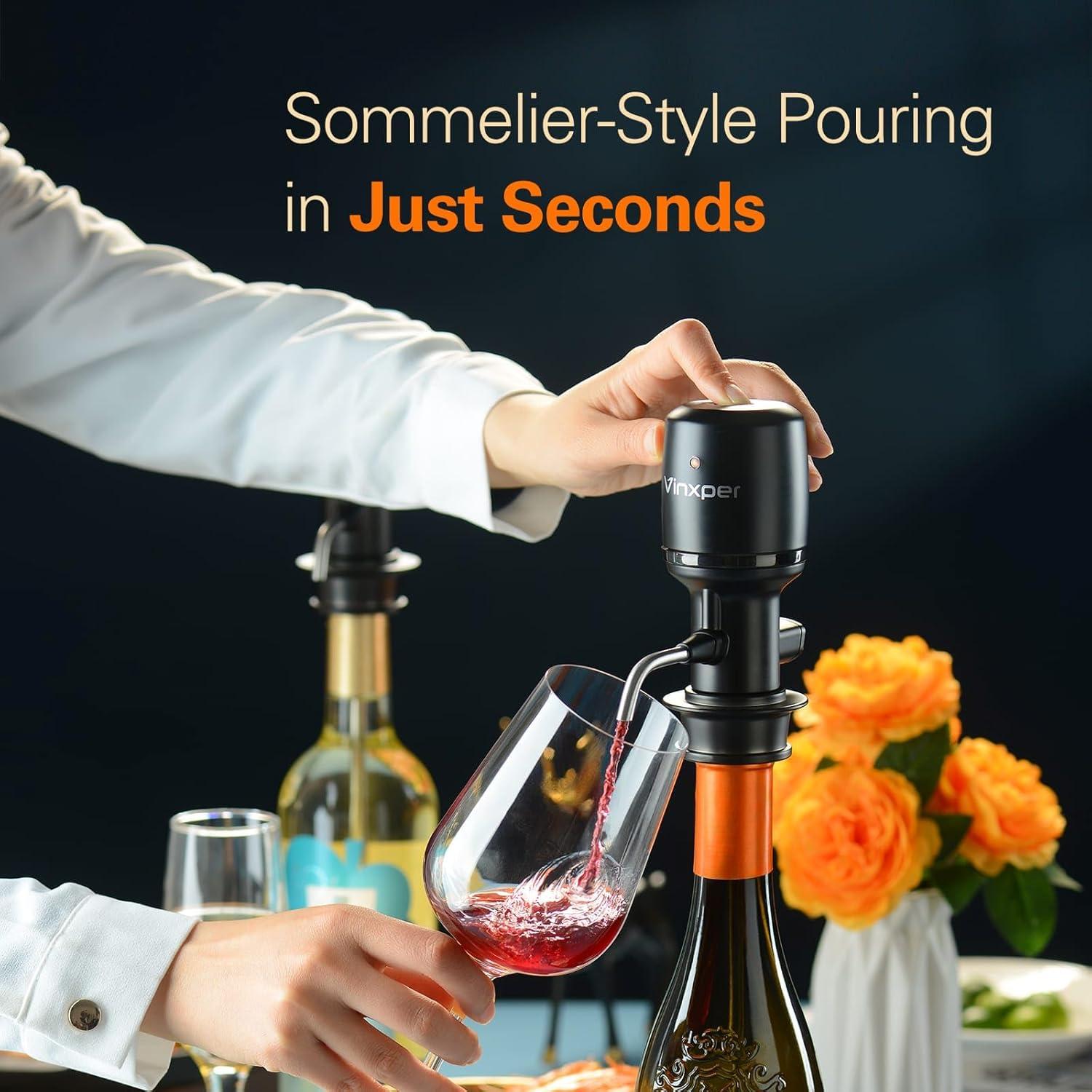 Aireador de Vino Eléctrico Vinxper Recargable 0-4 Horas Negro