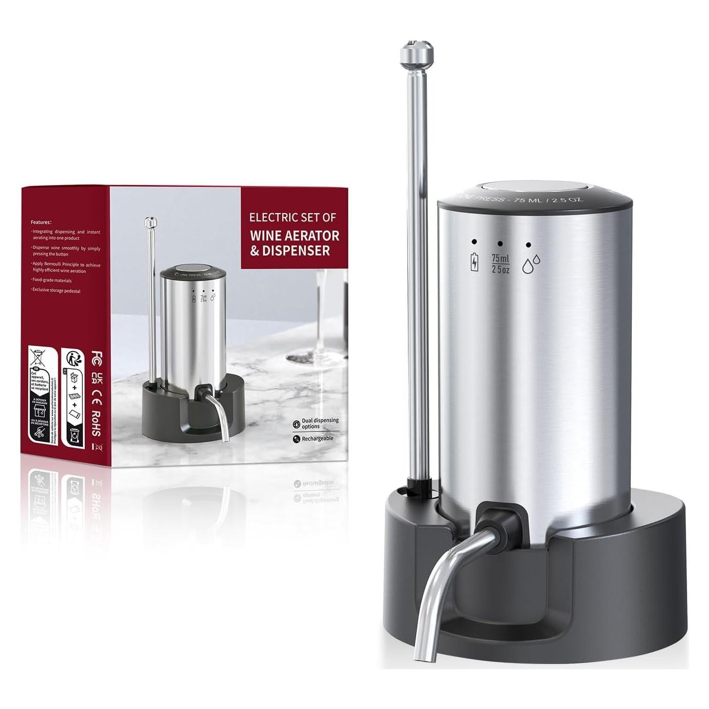 Aireador de vino eléctrico Liuzouwin 2025 recargable plateado